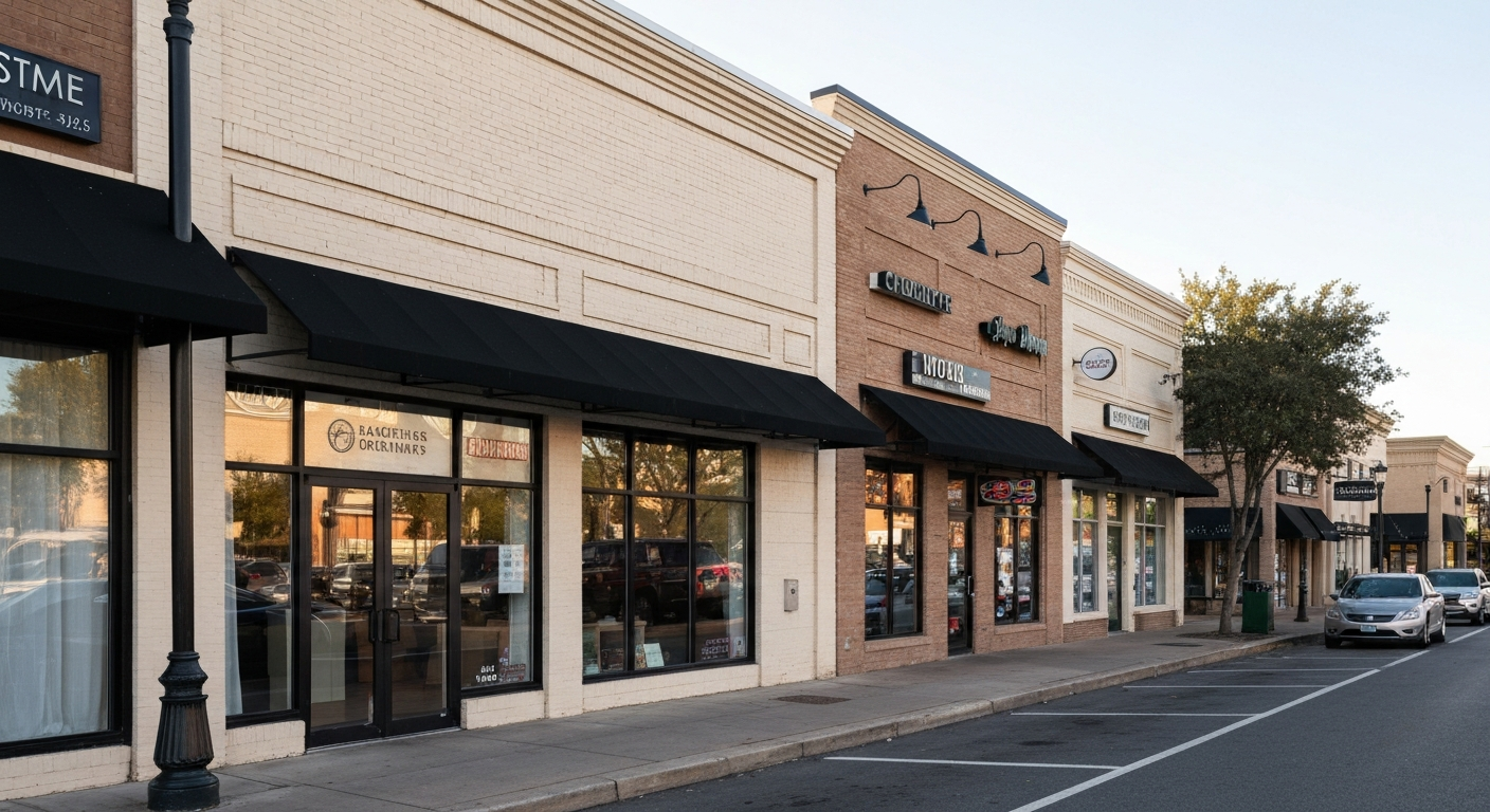 Georgia commercial street with small businesses